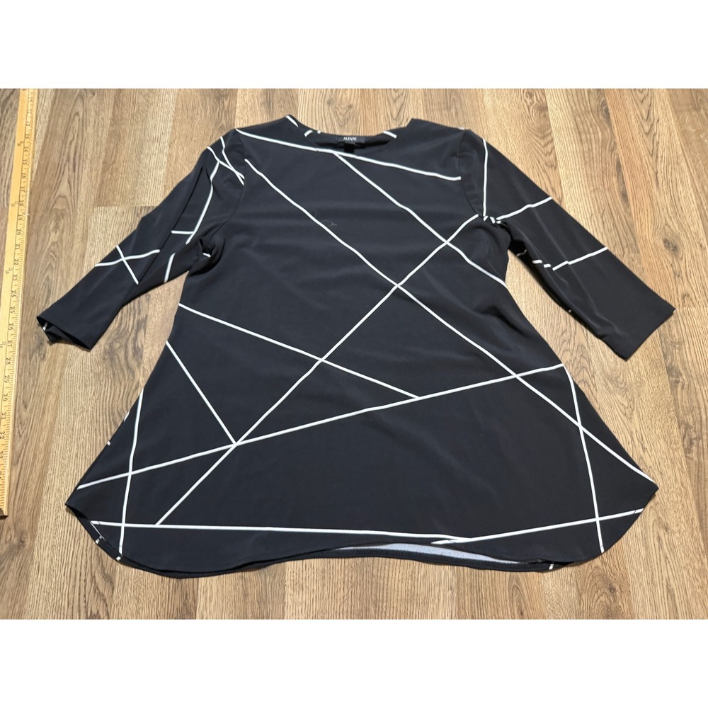 Alfani Shirts Womens Size PL Black Geometric 3/4 Sleeve Blouse Tunic Top